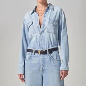 Citizens of Humanity Sera Denim Bodysuit Emblaze Light Wash Blue Large